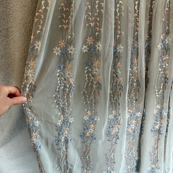 BHLDN Parsons Dress Midi Sz 6 Light Gray Floral Embroidered Mesh Fairy Wedding - Picture 8 of 15